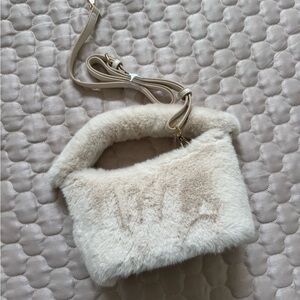 Elegant Cream Faux Fur Handbag